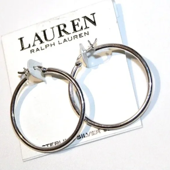 Ralph Lauren Hollow Heart Hoop Earrings Silver Tone NWT - Picture 2 of 2